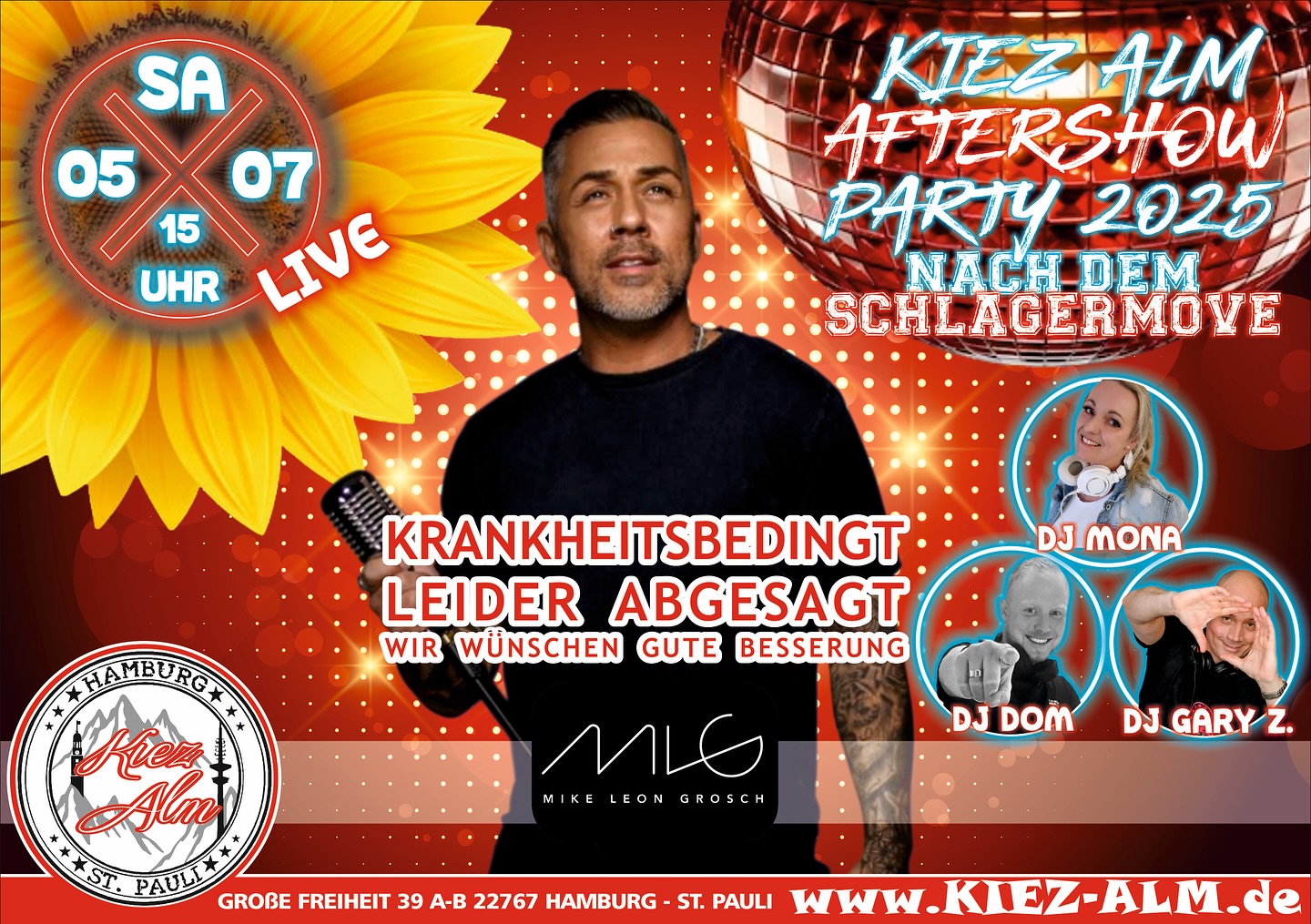 LEIDER HAT UNS HEUTE MORGEN DIE NACHRICHT ERREICHT DAS @mikeleongrosch KRANKHEITSBEDINGT AUSFÄLLT - WIR WÜNSCHEN GUTE BESSERUNG ❤️🩹
🌼 KIEZ ALM AFTERSHOW PARTY 2025 NACH DEM SCHLAGERMOVE 🌼 @olaf_henning_ LIVE 🎙️in der Kiez Alm Hamburg am Samstag den 05.07.25 ab 15 Uhr ! 🎟️ Tickets findet ihr auf unserer Seite www.Kiez-Alm.de in unseren Shop !
Unser DJ Team @dj_gary_offiziell - djxaver_official - @mona_milaj & @milkauluemmel werden alles geben um Euch zu Unterhalten und gemeinsam die Alm zum WACKELN bringen !
KOMM IN DEINEN #lieblingsclub ! 🎉
#kiezalmhamburg #kiezalm #großefreiheit #reeperbahnhamburg #kiez #hamburg #wirsindparty #hamburgerkiez #saufisaufi #ballermannparty #wirsindmalle #wirsindparty #malle #mallorcaparty #mallorcapartysdeutschland #abfahrt #hamburgmeineperle #partybiszumabwinken #sangria #mallefieber #party #partyhard #abriss #saufisaufi #moinmoin #deichkind #partyhamburg #schlagermove #schlagermovehamburg #schlagermove2025