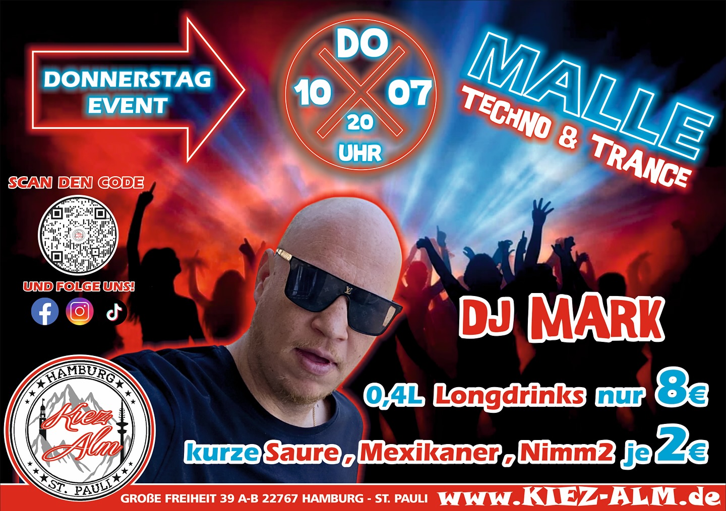 HEUTE 🤩 AM DONNERSTAG DEN 10.07 AB 20 UHR 🍺 MALLE MEETS TECHNO & TRANCE 🪩 MIT DJ MARK
-ALLE 0.4L LONGDRINKS NUR 8€
-Kurze Saure, Mexikaner & Nimm2 je 2€
Wir freuen uns auf Dich!
KOMM IN DEINEN #lieblingsclub
#kiezalmhamburg #kiezalm #großefreiheit #reeperbahnhamburg #kiez #hamburg #stpauli #wirsindparty #hamburgerkiez #saufisaufi #ballermannparty #wirsindmalle #wirsindparty #malle #mallorcaparty #mallorcapartysdeutschland #abfahrt #hamburgmeineperle #partybiszumabwinken #sangria #mallefieber #party #partyhard #abriss #saufisaufi #moinmoin #partyhamburg