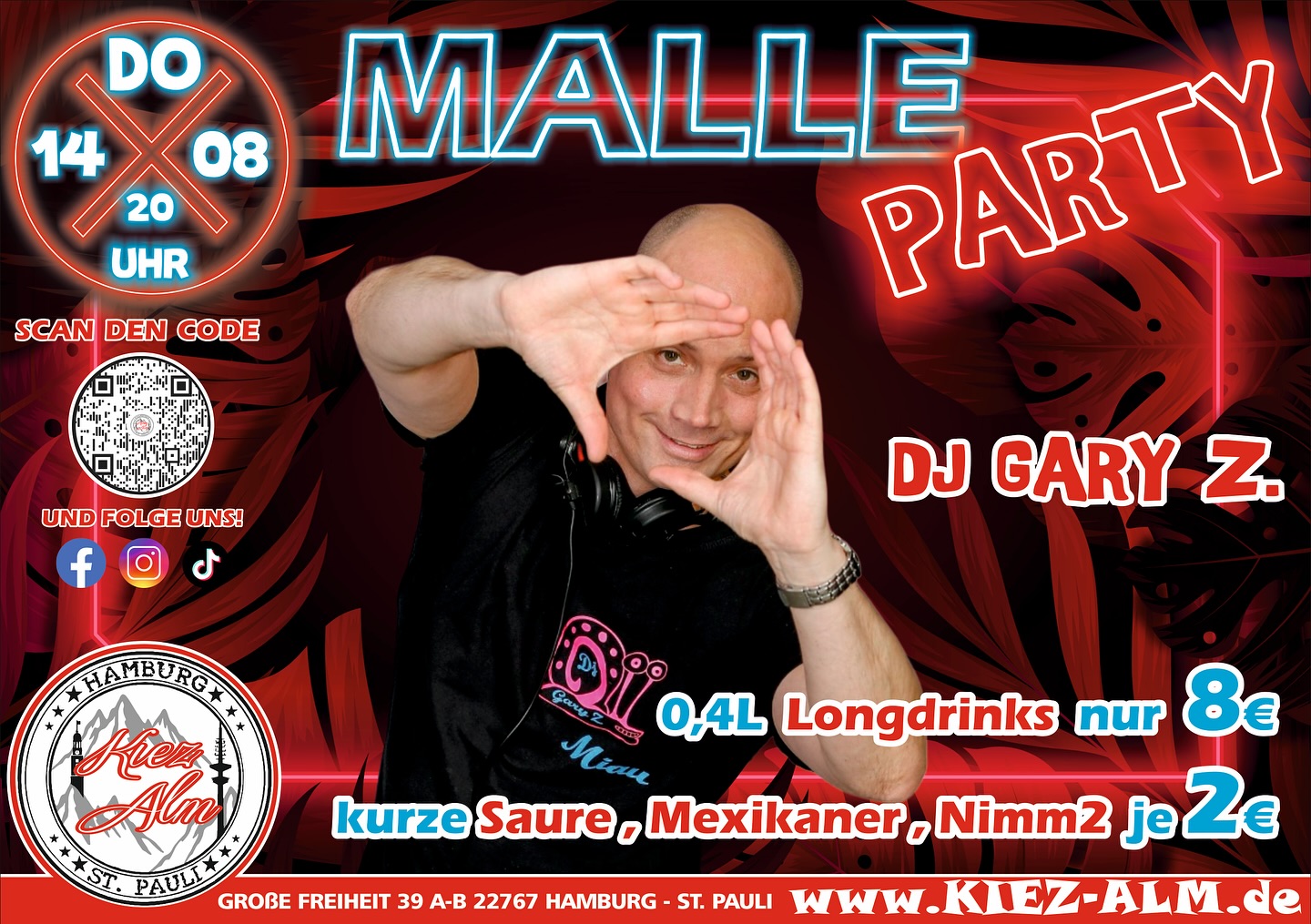 HEUTE 🤩 AM DONNERSTAG DEN 14.08 AB 20 UHR 🍺 MALLE PARTY 🪩 MIT @dj_gary_offiziell
-ALLE 0.4L LONGDRINKS NUR 8€
-Kurze Saure, Mexikaner & Nimm2 je 2€
Wir freuen uns auf Dich!
KOMM IN DEINEN #lieblingsclub
#kiezalmhamburg #kiezalm #großefreiheit #reeperbahnhamburg #kiez #hamburg #stpauli #wirsindparty #hamburgerkiez #saufisaufi #ballermannparty #wirsindmalle #wirsindparty #malle #mallorcaparty #mallorcapartysdeutschland #abfahrt #hamburgmeineperle #partybiszumabwinken #sangria #mallefieber #party #partyhard #abriss #saufisaufi #moinmoin #partyhamburg