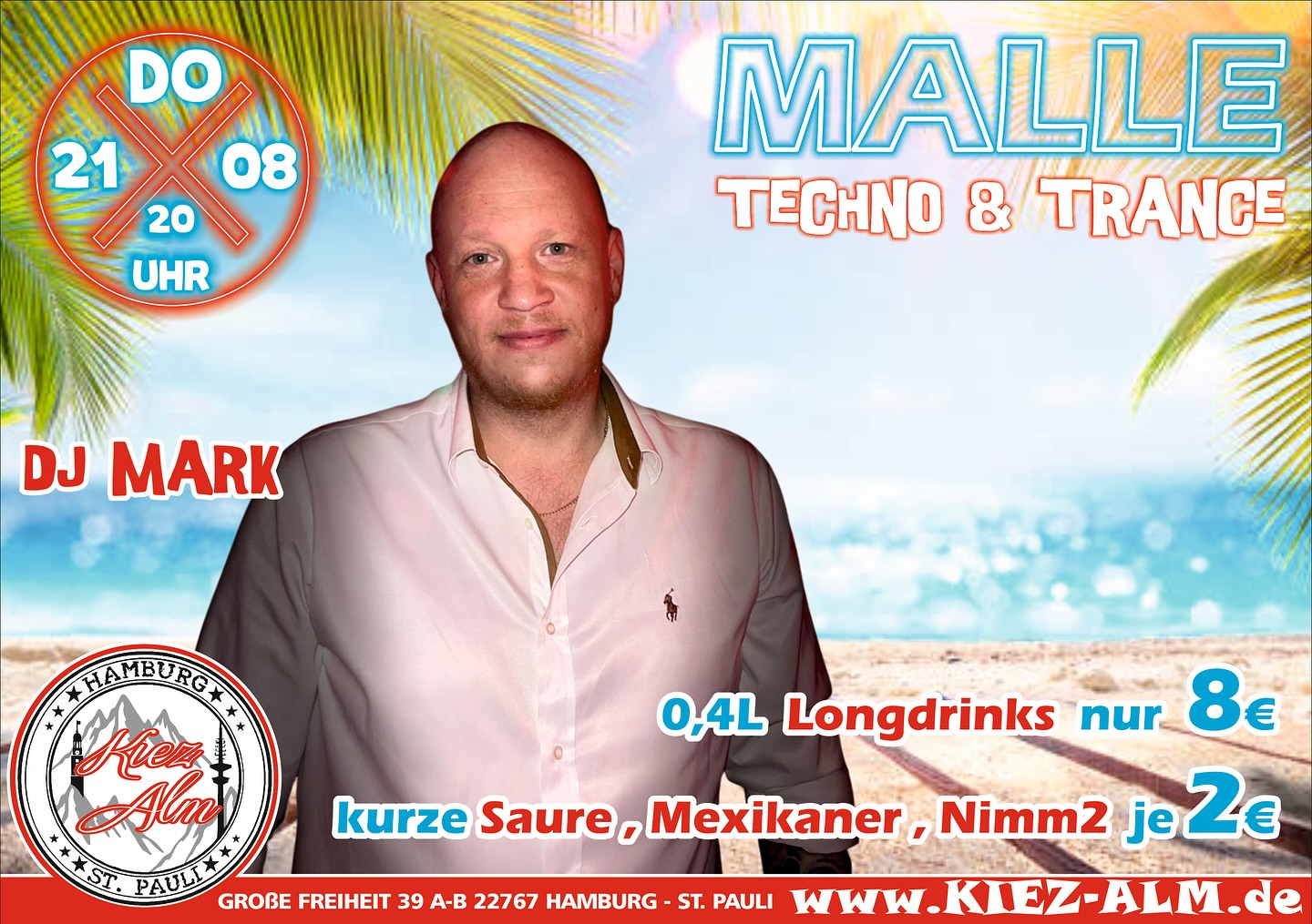 🤩 AM DONNERSTAG DEN 21.08 AB 20 UHR 🍺 MALLE MEETS TECHNO & TRANCE PARTY 🪩 MIT DJ Mark
-ALLE 0.4L LONGDRINKS NUR 8€
-Kurze Saure, Mexikaner & Nimm2 je 2€
Wir freuen uns auf Dich!
KOMM IN DEINEN #lieblingsclub
#kiezalmhamburg #kiezalm #großefreiheit #reeperbahnhamburg #kiez #hamburg #stpauli #wirsindparty #hamburgerkiez #saufisaufi #ballermannparty #wirsindmalle #wirsindparty #malle #mallorcaparty #mallorcapartysdeutschland #abfahrt #hamburgmeineperle #partybiszumabwinken #sangria #mallefieber #party #partyhard #abriss #saufisaufi #moinmoin #partyhamburg