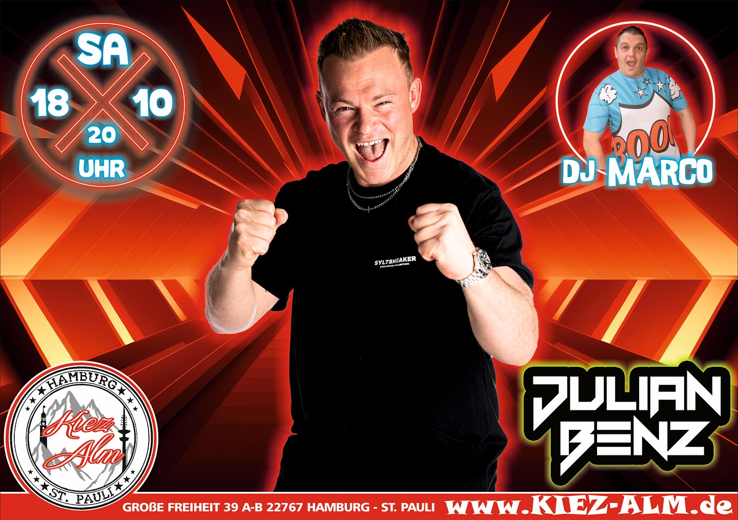 😎 AM SAMSTAG DEN 18.10 LIVE 🎙️IN DER KIEZ ALM HAMBURG @julianbenz_offiziell 🍺
@dj_marco_meibom wird alles geben um Euch zu Unterhalten und gemeinsam die Alm zum WACKELN bringen !
Wir freuen uns auf Dich!
WIR SIND PARTY ❗️
KOMM IN DEINEN #lieblingsclub
#kiezalmhamburg #kiezalm #großefreiheit #reeperbahnhamburg #kiez #hamburg #wirsindparty #hamburgerkiez #saufisaufi #ballermannparty #wirsindmalle #wirsindparty #malle #mallorcaparty #mallorcapartysdeutschland #abfahrt #hamburgmeineperle #partybiszumabwinken #sangria #mallefieber #party #partyhard #abriss #saufisaufi #moinmoin #bierkönig #partyhamburg