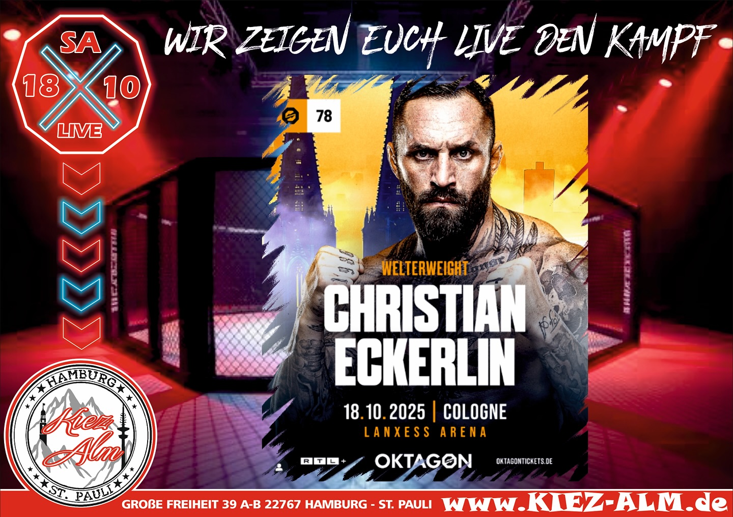 🥊 WIR SUPPORTEN UND ZEIGEN EUCH LIVE DEN KAMPF VON @christianeckerlin THE KING OF GERMMANY DIESEN SAMSTAG DEN 18.10.25 AUF GROSSLEINWAND IM BIERGARTEN UND 10 TV BILDSCHIRMEN IN ALLEN 4 BEREICHEN IN DER KIEZ ALM HAMBURG 💪
WIR SIND PARTY ❗️
KOMM IN DEINEN #lieblingsclub
#kiezalmhamburg #kiezalm #großefreiheit #reeperbahnhamburg #kiez #hamburg #wirsindparty #hamburgerkiez #saufisaufi #ballermannparty #wirsindmalle #wirsindparty #malle #mallorcaparty #mallorcapartysdeutschland #abfahrt #hamburgmeineperle #partybiszumabwinken #sangria #mallefieber #party #partyhard #abriss #saufisaufi #moinmoin #bierkönig #partyhamburg