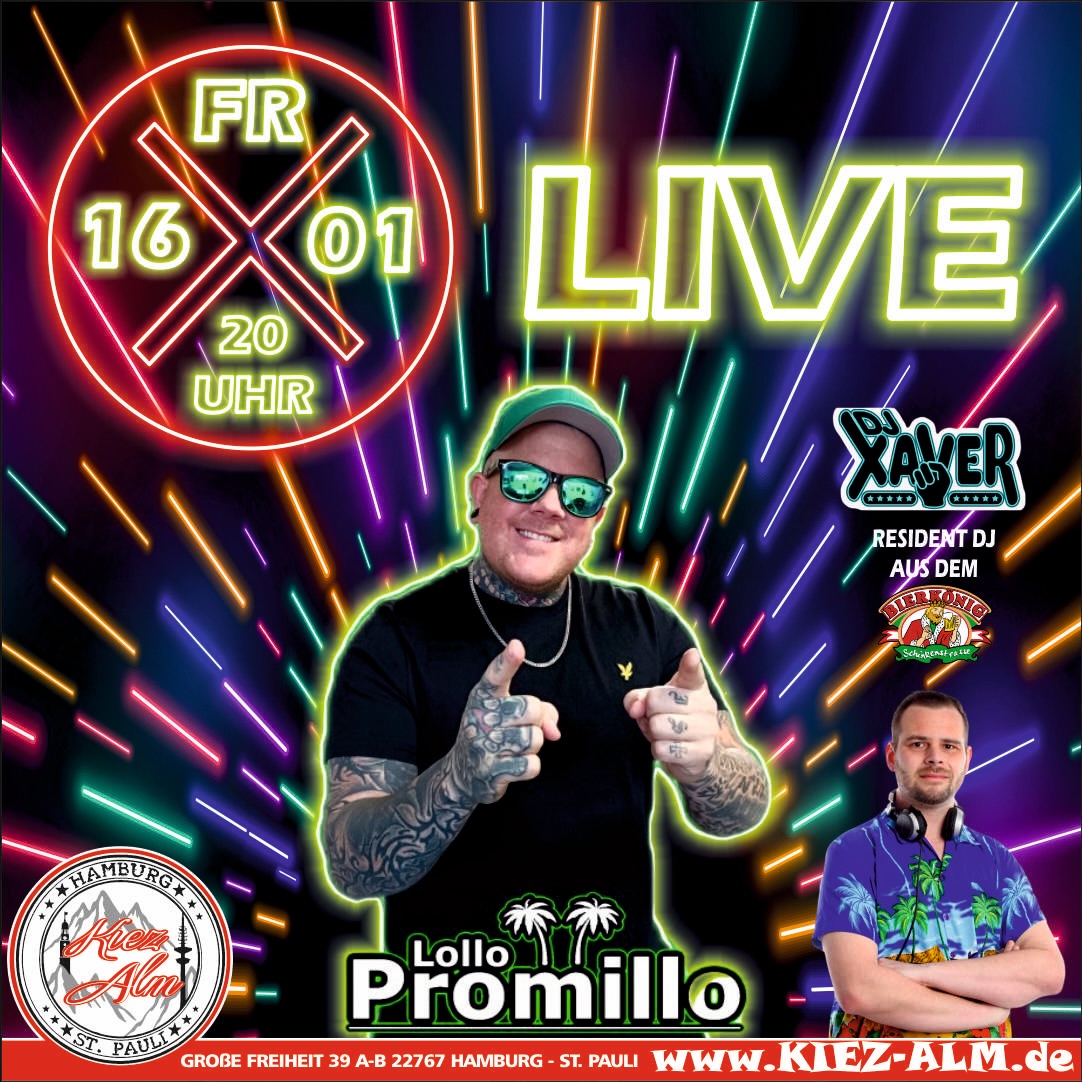 🌴 AM FREITAG DEN 16.01.26 LIVE 🎙️IN DER KIEZ ALM HAMBURG @lollo.promillo_offiziell 🍺
@djxaver_official extra angereist aus dem @bierkoenigmallorca wird alles geben um Euch zu Unterhalten und gemeinsam die Alm zum WACKELN bringen ! 
Wir freuen uns auf Dich! 
WIR SIND PARTY ❗️
KOMM IN DEINEN #lieblingsclub
#kiezalmhamburg #kiezalm #großefreiheit #reeperbahnhamburg #kiez #hamburg #wirsindparty #hamburgerkiez #saufisaufi #wirsindmalle #wirsindparty #malle #mallorcaparty #mallorcapartysdeutschland #abfahrt #hamburgmeineperle #partybiszumabwinken #sangria #mallefieber #party #partyhard #abriss #saufisaufi #moinmoin #bierkönig #partyhamburg