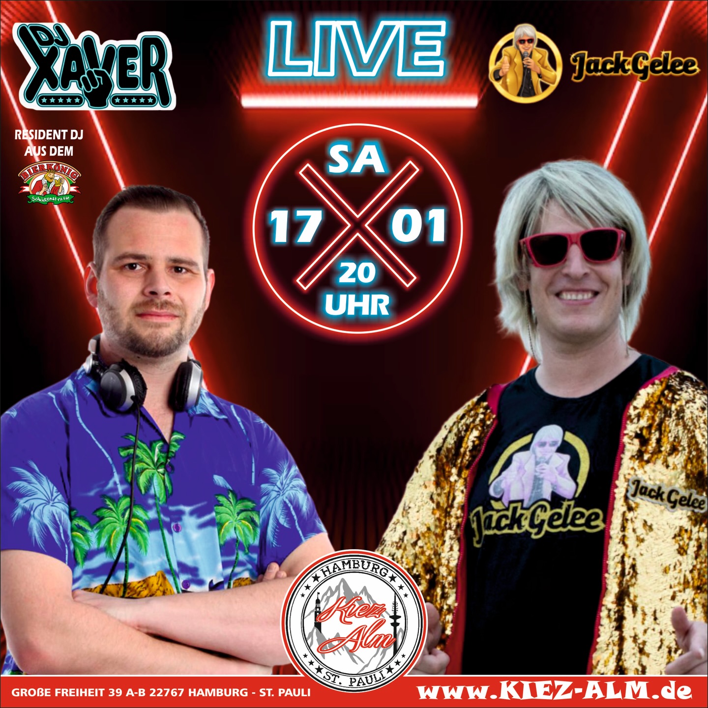 🤩 AM SAMSTAG DEN 17.01.26 LIVE 🎙️IN DER KIEZ ALM HAMBURG @jack_gelee 🚀
@djxaver_official extra angereist aus dem @bierkoenigmallorca wird alles geben um Euch zu Unterhalten und gemeinsam die Alm zum WACKELN bringen ! 
Wir freuen uns auf Dich! 
WIR SIND PARTY ❗️
KOMM IN DEINEN #lieblingsclub
#kiezalmhamburg #kiezalm #großefreiheit #reeperbahnhamburg #kiez #hamburg #wirsindparty #hamburgerkiez #saufisaufi #wirsindmalle #wirsindparty #malle #mallorcaparty #mallorcapartysdeutschland #abfahrt #hamburgmeineperle #partybiszumabwinken #sangria #mallefieber #party #partyhard #abriss #saufisaufi #moinmoin #bierkönig #partyhamburg