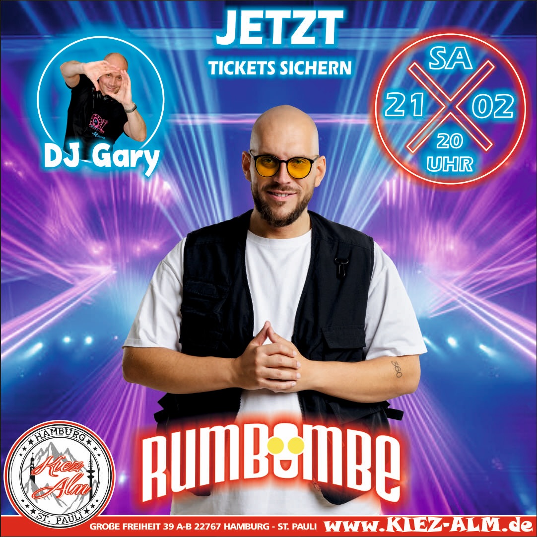 🌴 AM SAMSTAG DEN 21.02 LIVE 🎙️IN DER KIEZ ALM HAMBURG @rumbombe 🤩 SICHERT EUCH JETZT DAS GOLDENE TICKET AUF UNSERER WEBSEITE www.KIEZ-ALM.de UM GARANTIERTEN EINLASS ZU HABEN 🎫
@dj_gary_offiziell wird alles geben um Euch zu Unterhalten und gemeinsam die Alm zum WACKELN bringen ! 
Wir freuen uns auf Dich! 
WIR SIND PARTY ❗️
KOMM IN DEINEN #lieblingsclub
#kiezalmhamburg #kiezalm #großefreiheit #reeperbahnhamburg #kiez #hamburg #wirsindparty #hamburgerkiez #saufisaufi #wirsindmalle #wirsindparty #malle #mallorcaparty #mallorcapartysdeutschland #abfahrt #hamburgmeineperle #partybiszumabwinken #sangria #mallefieber #party #partyhard #abriss #saufisaufi #moinmoin #bierkönig #partyhamburg
