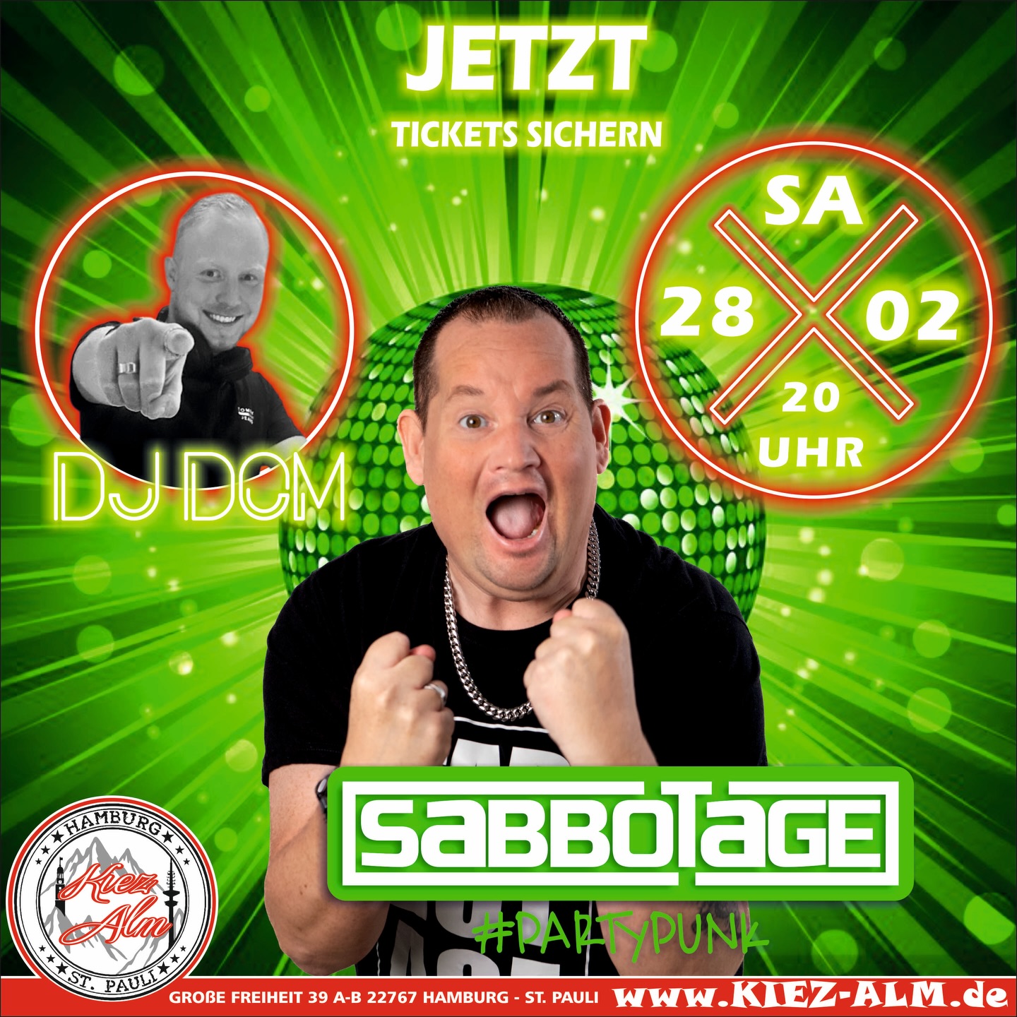 MORGEN 🍺 AM SAMSTAG DEN 28.02 LIVE 🎙️IN DER KIEZ ALM HAMBURG @sabbotage_official 💚 SICHERT EUCH JETZT DAS GOLDENE TICKET AUF UNSERER WEBSEITE www.KIEZ-ALM.de UM GARANTIERTEN EINLASS ZU HABEN 🎫
@milkauluemmel wird alles geben um Euch zu Unterhalten und gemeinsam die Alm zum WACKELN bringen ! 
Wir freuen uns auf Dich! 
WIR SIND PARTY ❗️
KOMM IN DEINEN #lieblingsclub
#kiezalmhamburg #kiezalm #großefreiheit #reeperbahnhamburg kiez hamburg wirsindparty hamburgerkiez saufisaufi wirsindmalle wirsindparty malle mallorcaparty mallorcapartysdeutschland abfahrt hamburgmeineperle partybiszumabwinken sangria mallefieber party partyhard abriss saufisaufi moinmoin bierkönig partyhamburg