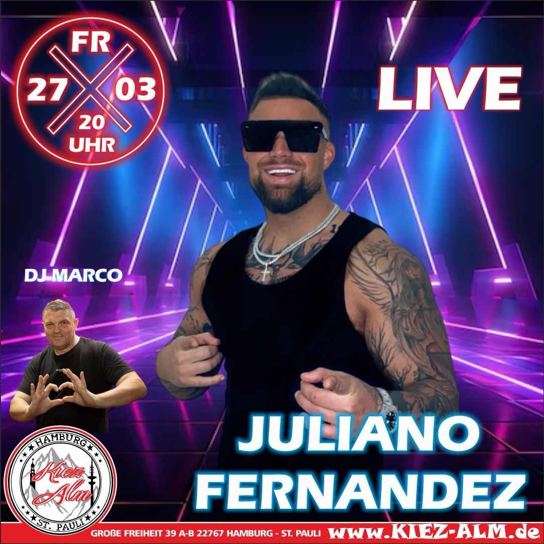 😎 @julianofernandezz AM FREITAG DEN 27.03 LIVE 🎙️IN DER KIEZ ALM HAMBURG 🤩
@dj_marco_meibom wird alles geben um Euch zu Unterhalten und gemeinsam die Alm zum WACKELN bringen !
Wir freuen uns auf Dich!
WIR SIND PARTY ❗️
KOMM IN DEINEN #lieblingsclub
#kiezalmhamburg #kiezalm #großefreiheit #reeperbahnhamburg