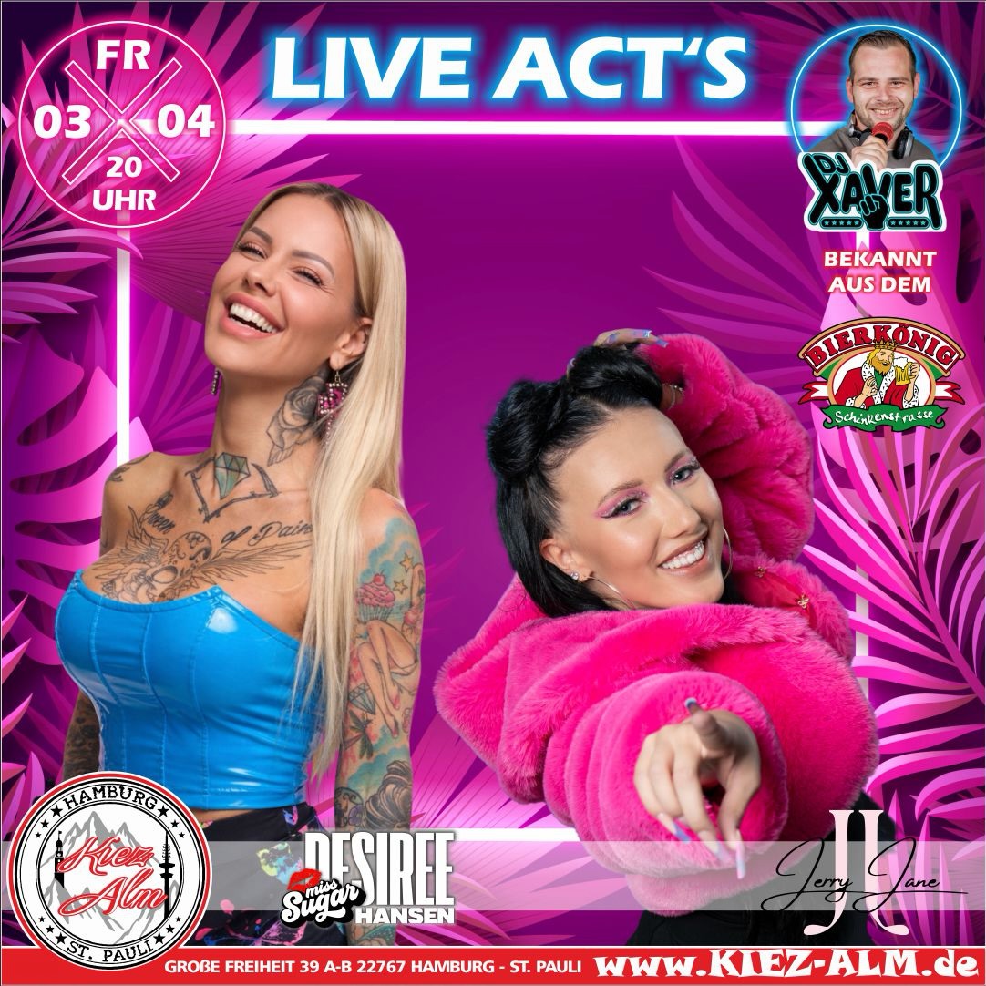 🤩 AM FREITAG DEN 03.04.26 - @desireehansen & @jerryjane._ BEI UNS LIVE 🎙️IN DER KIEZ ALM HAMBURG 😍
@djxaver_official extra angereist aus dem @bierkoenigmallorca wird alles geben zusammen mit @laser_piet um Euch zu Unterhalten und gemeinsam die Alm zum WACKELN bringen !
Wir freuen uns auf Dich! *ES IST KEIN AUFTRITT SONDERN NUR DIE OFFIZIELLE AFTERSHOW PARTY !
WIR SIND PARTY ❗️
KOMM IN DEINEN #lieblingsclub
#kiezalmhamburg #kiezalm #großefreiheit #reeperbahnhamburg