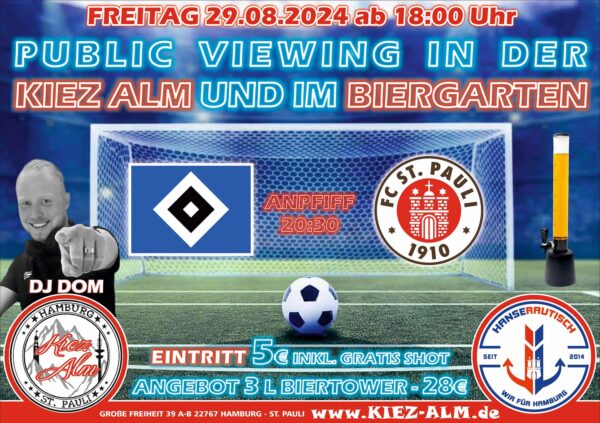 Public Viewing: HSV gegen St.Pauli am 29.8.25 ab 18 Uhr
